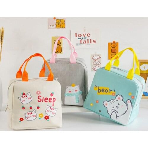 Lunch Box Bag Cartoon Small Zipper Lunch Bag Office Worker Rice Insulation Bag Oxford Cloth Handbag Convenient Lunch Box Bag