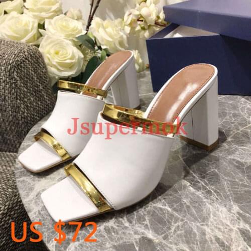 Summer new womens shoes Genuine Leather thick-heeled sandals square toe with open toe high heels slippers
