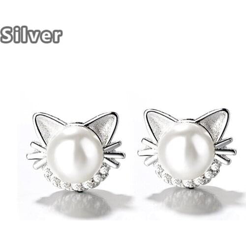 LKN sell lots of lovely cat pearl diamond stud earrings in Europe and the silver ornament earrings earrings wholesale fashion