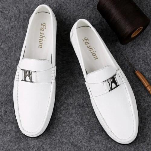 Genuine leather loafers men luxury shoes penny black and white mens slip on office cow spring autumn oxford italian slip-on
