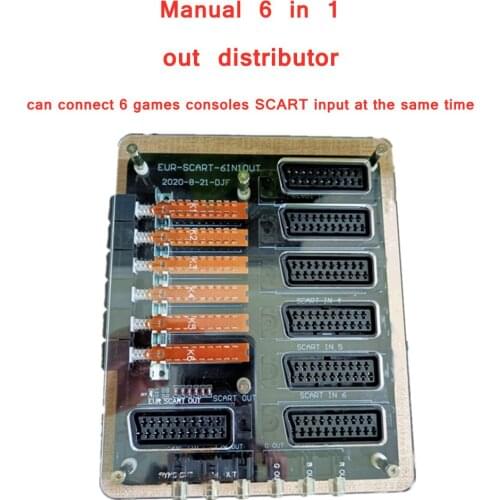 6 in 1 output Video Mini Scart Distributor Converter Acrylic Case SVHS RCA AV TV Audio Divide EUR Automatic switcher Adapter