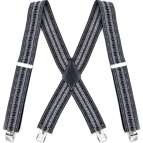 Mens Heavy Duty Big Size Adjustable High Elastic Suspenders Braces 5cm Wide X-Shape 4 Strong Clips Trouser Pants Strap Belt
