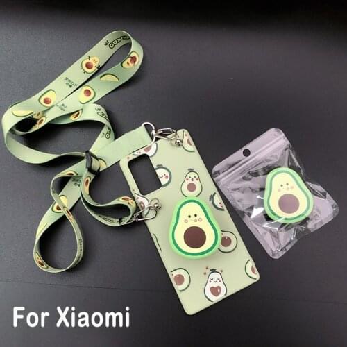 Cartoon Avocado Holder Stand Lanyard Soft Phone Case For Xiaomi 10 Note 10 CC9 Redmi Note 9 Pro Max 8 9A 10X K30 K20 Pro Cover