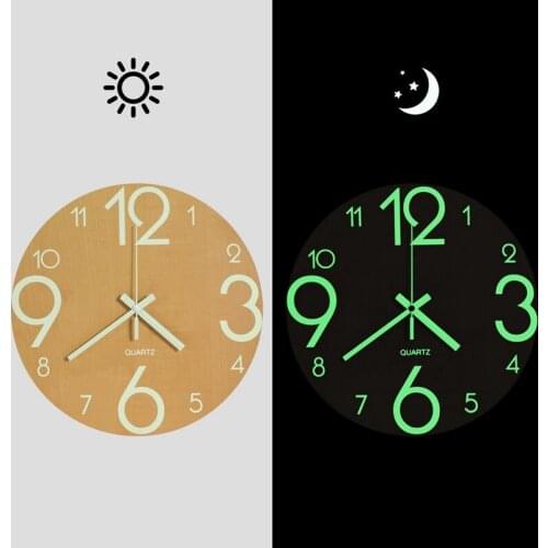 12 Inch Silent Luminous Wall Clocks Glow in Dark Modern 3D Decor Home Living Room Bedroom Quartz Wall Hanging Clock