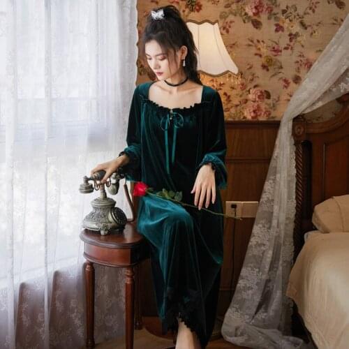Wasteheart Winter Women Fashion Green Blue Sexy Sleepwear Nightdress Lace Nightwear Nightgown Sleepwear Luxury Pleuche Homewear