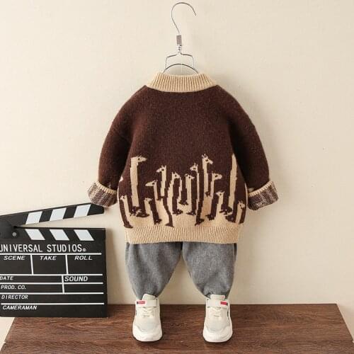 2021 New Cartoons Kids Sweaters Spring Winter Baby Boys Girls Warm Tops Thicken Knitted Bottoming White Coffee High Quality