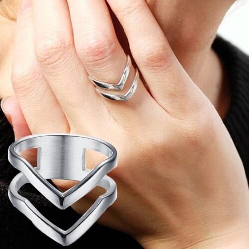 Charm Womens Party Ring Stainless Steel silver color Tone Double Chevron Ring Knuckle Ring Geometric Her Gifts