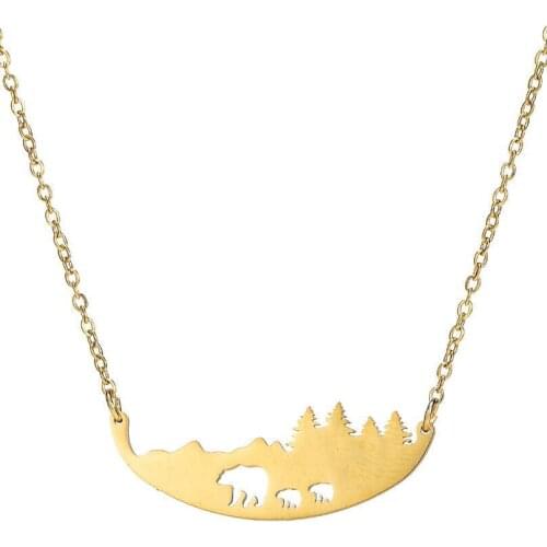 AsJerlya Smiple Stainless Steel Necklace For Women Pendant Collar Forest Choker Gold And Silver Color Jewelry Cute Sweater Chain