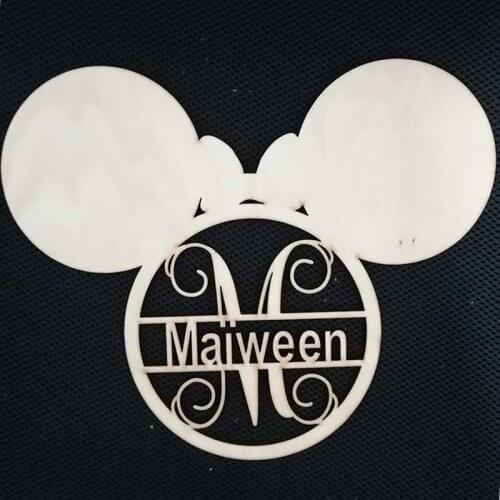 Personalized Cartoon Mouse Monogram Name Sign Wooden Baby Shower Door Sign, Custom Wood Door Hanger Children Name Birthday Gift