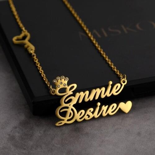 Customized Personalized Fashion Crown Zircon Necklace Stainless Steel Name Necklaces for Women Custom Nameplate Pendant