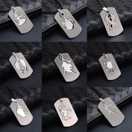 Lucky Twelve Constellations Pendant Cool Men Signs Of Zodiac Stainless Steel Necklace Set Tag Rope Chain Jewelry Couple Gift