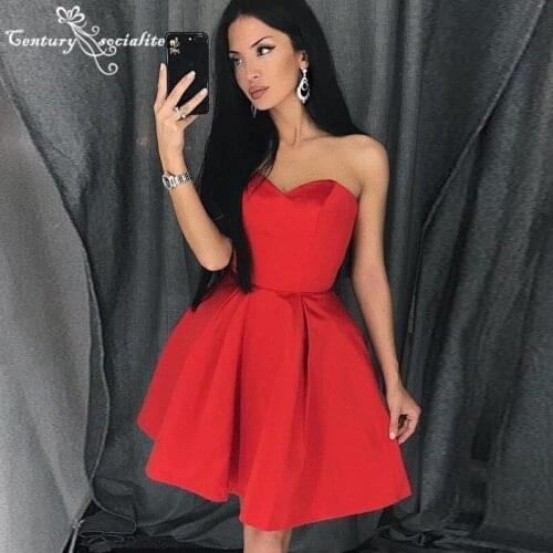 Simple Red Homecoming Dresses Short 2021 Sweetheart Zipper Back Satin Mini Prom Dress Graduation Gowns Vestido De Fiesta