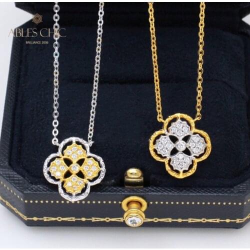 Renaissance 18K Gold Tone Filigree Plum Flower Pendant 925 Silver Celtic CZ Paved Wedding Necklace Unique Gift Party C11N3S25428