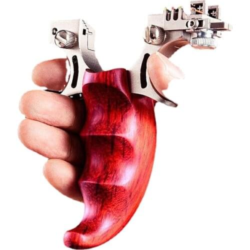 New High Quality Wooden Handle Stainless Steel Slingshot Flat Leather Rubber Band Outdoor High Precision Hunting And Competition