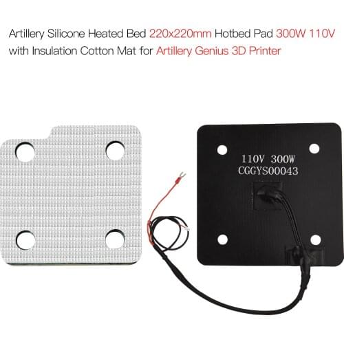 Artillery Silicone Heated Bed 220x220mm Hotbed Pad 300W 110V with Insulation Cotton Mat for Artillery Genius 3D Printer