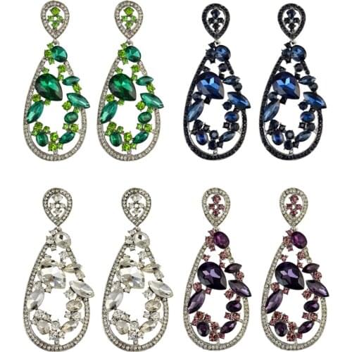 Prettyia Rhinestone Crystal Earrings Dangle Teardrop Elegant Lady Earrings