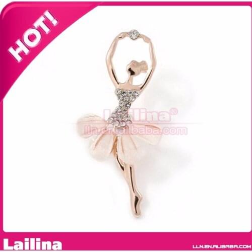 Light Gold Tone Rhinestone Ballerina Girl Brooch Elegant Dance