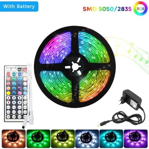 LED Strip Light 12V RGB 5050 2835 5M 10M 15M Remote With Battery SMD Flexible DC Adapter Room Decoration Luces Christmas Lights