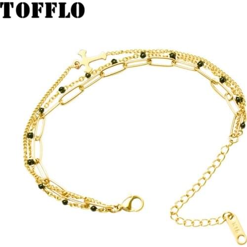 TOFFLO Classic Three-Layer Cross Bracelet All-Match Titanium Steel Bracelet For Women Stainless Steel Bracelets Anime BSE094