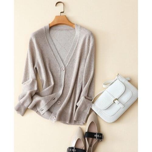 2020 spring new v neck short warm cardigan womens fashion casual argyle knit cashmere merino wool cardigan coat