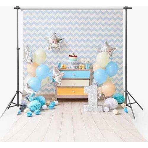 Vinyl Backdrops for Photography Blue Chevron Silver and Blue Birthday Party Accessories Photography Background for Boy and Girls