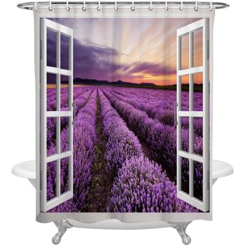 Waterproof Shower Curtains Purple Lavender Field Window Shower Curtain Frabic Polyester Bathroom decor Curtain