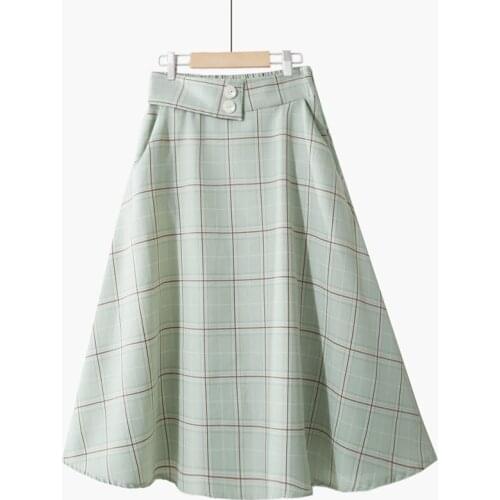 Summer Y2k 90s 2000s Aesthetic Korean Preppy High Waist Zipper Button Pink Plaid Kawaii Vintage Harajuku Midi Skirts Women 2021