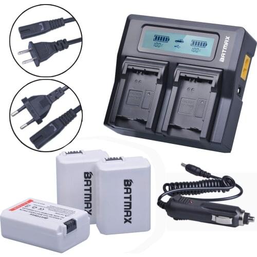 3Pcs 2000mAh NPFW50 NP-FW50 NP FW50 Battery Accu+ Fast LCD Dual Charger for Sony Alpha 7 a7 7R a7R 7S a7S a3000 a5000 a6000 A55