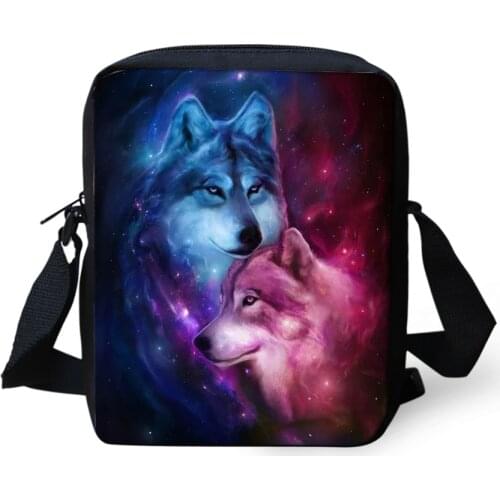 Womens Messenger Bags Fantasy Wolf Prints Pattern Girls Cross Body Bag Cartoon Animal Fashion Girls Mini Flaps Purse