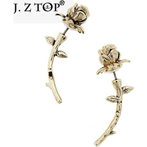 JZTOP New Arrival Harajuku Rose Flowers Double-Sided Earrings Fashion Personality Retro Popular Style Earrings Female