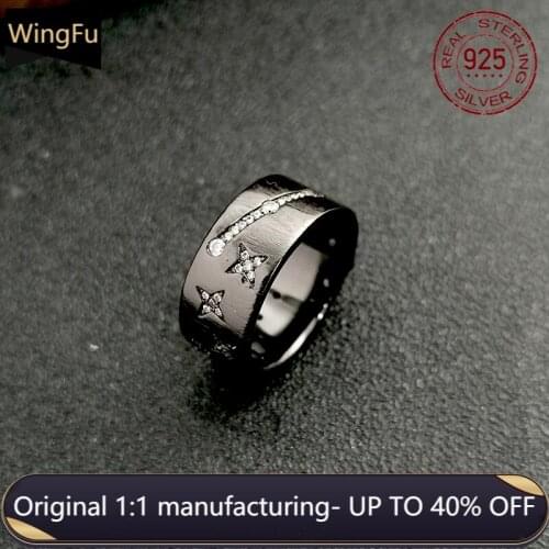 S925 sterling silver black inlaid zircon star and moon pattern women fashion ring luxury brand Monaco jewelry gift