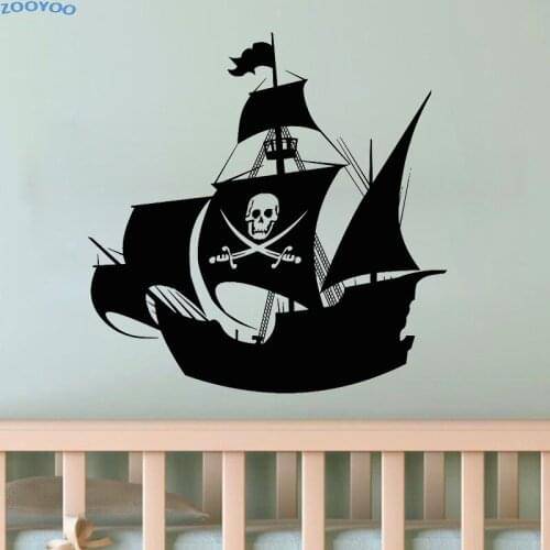 ZOOYOO Pirate Ship Wall Sticker Swords And Skull Decoration Anime Cartoon Wall Decals Kids Children Room Home Decor