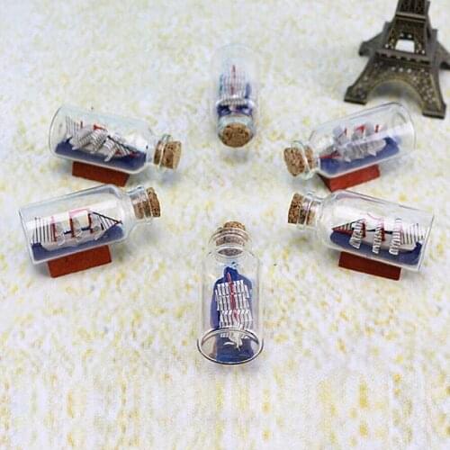 1 Pc Figurines Miniatures Mediterranean Style Mini Sailing Boat Drift Bottle Charm Small Cork Glass Home Decor