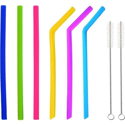 UPORS 6Pcs/Set Reusable Silicone Drinking Straws with 2 Cleaning Brush BPA Free Rough/Fine Flexible Straws for 20/30 oz Tumblers