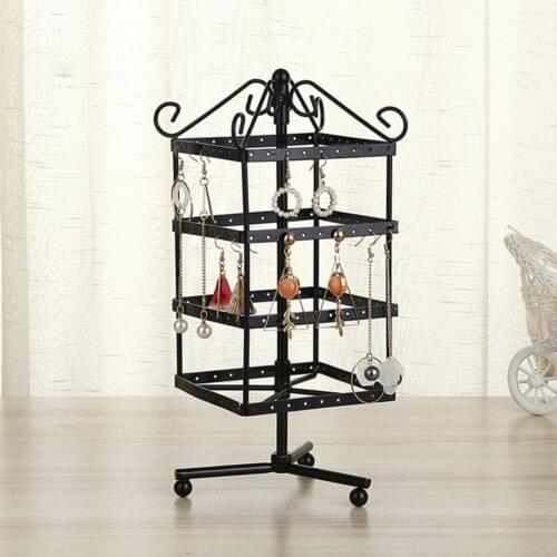 80% HOT SALES !!! Iron Jewelry Display Shelf Square Rotatable Earrings Storage Rack Home Decor