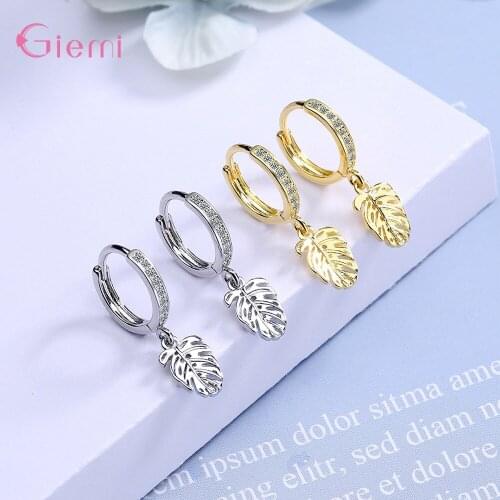 Fashion 925 Sterling Silver Gold Wedding Crystal Earrings For Women Trendy Jewelry Leaf Design Valentines Day Gift Wholesale