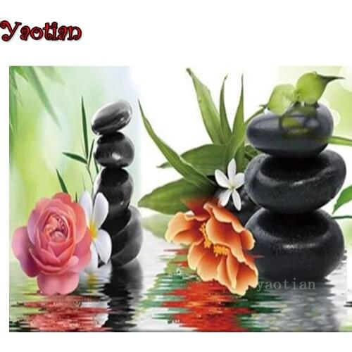 5D DIY Diamond Painting Flower Bamboo Zen Black Stones Full Square Drill Embroidery Mosaic Cross Stitch Kit Needlework Home Gift