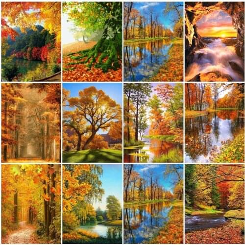 AZQSD Diy Painting By Numbers Tree Acrylic Oil Painting By Numbers Forest Autumn Diy Gift Living Room Home Decor Wall Art Gift