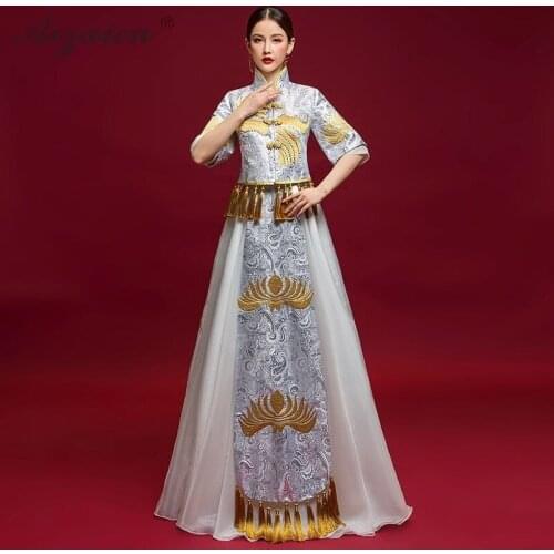 White Chinese Traditional Dress Qipao Modern Long Evening Gown Oriental Style Tassel Embroidery Cheongsam China Slim Dresses