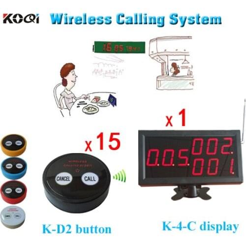 Wireless Paging System For Restaurant Pager Call Buzzer 1 Desktop LED Display Match 15pcs Push Buzzers