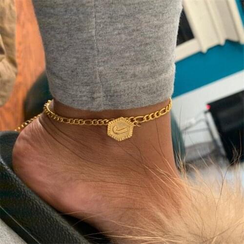 Hexagon Alphabet Leg Bracelets For Women Foot Jewelry Stainless Steel Feet Chain Friendship Gifts Initial Anklet