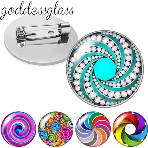 Colorful Rotating patterns whirling dots Beauty Round Glass cabochon Brooch Dome Photo Jewelry Brooches Pin for bag Gift