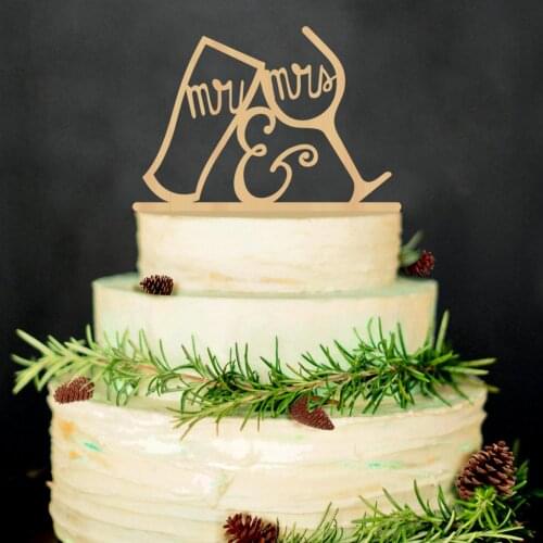 Wood Wedding Cake Topper Happy Mr&Mrs Cake Decoration Anniversary Married Cake Insertion MR & MRS Wedding Cake Decoratings