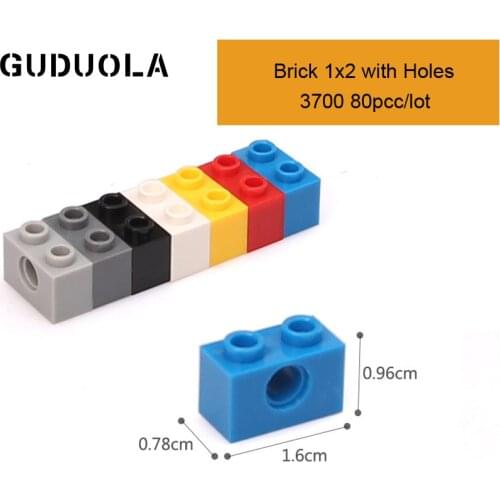 Technic Parts 3700 Technic Brick 1x2 with Holes MOC Parts Building Block Creative Toys Compatible All Brand 80pcs/lot