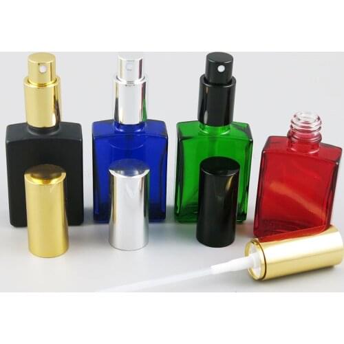 200 X 30ml Frost Black White Clear Blue Green Amber Squre Flat Glass perfume Bottle With Fine Mist Sprayer Amber Perfume Bottle