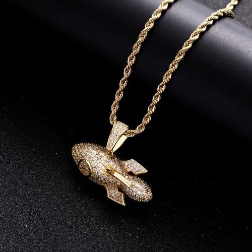 Freewear Hip Hop Micro Paved Cubic Zirconia Bling Iced Out Rocket Pendants Necklace for Men Rapper Jewelry Drop Shipping