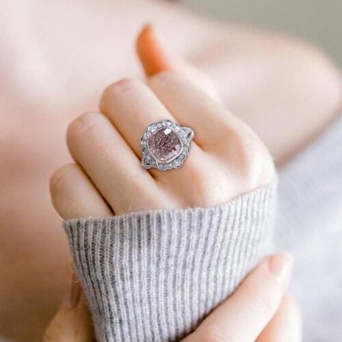 Classic Pink Moissanite Wedding Engagement Cocktail Topaz Crystal Rings For Women Jewelry