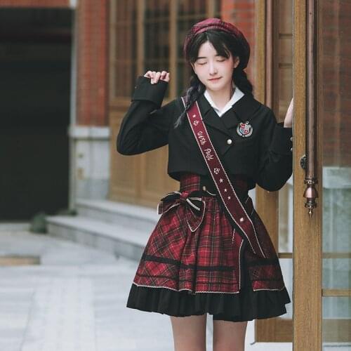 Lolita Set Coat With Skirt Belt Institute Style Suit Short Coat Lolitas Outfit Anime Cosplay Jk Uniform Kawaii For Sweet Girls