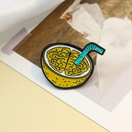 Creative Fun Real Object Coconut Coconut Milk Enamel Brooch Drink Straw Milk Alloy Pins Badge Accessories Woman Jewelry Gift