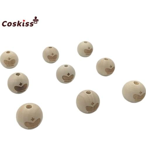 Round Necklace Wooden Beads Crown Pattern Unfinished Baby Teether Wooden Teething Beads